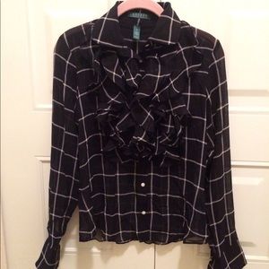 Ralph Lauren 100% Silk ruffled button up! EUC!!